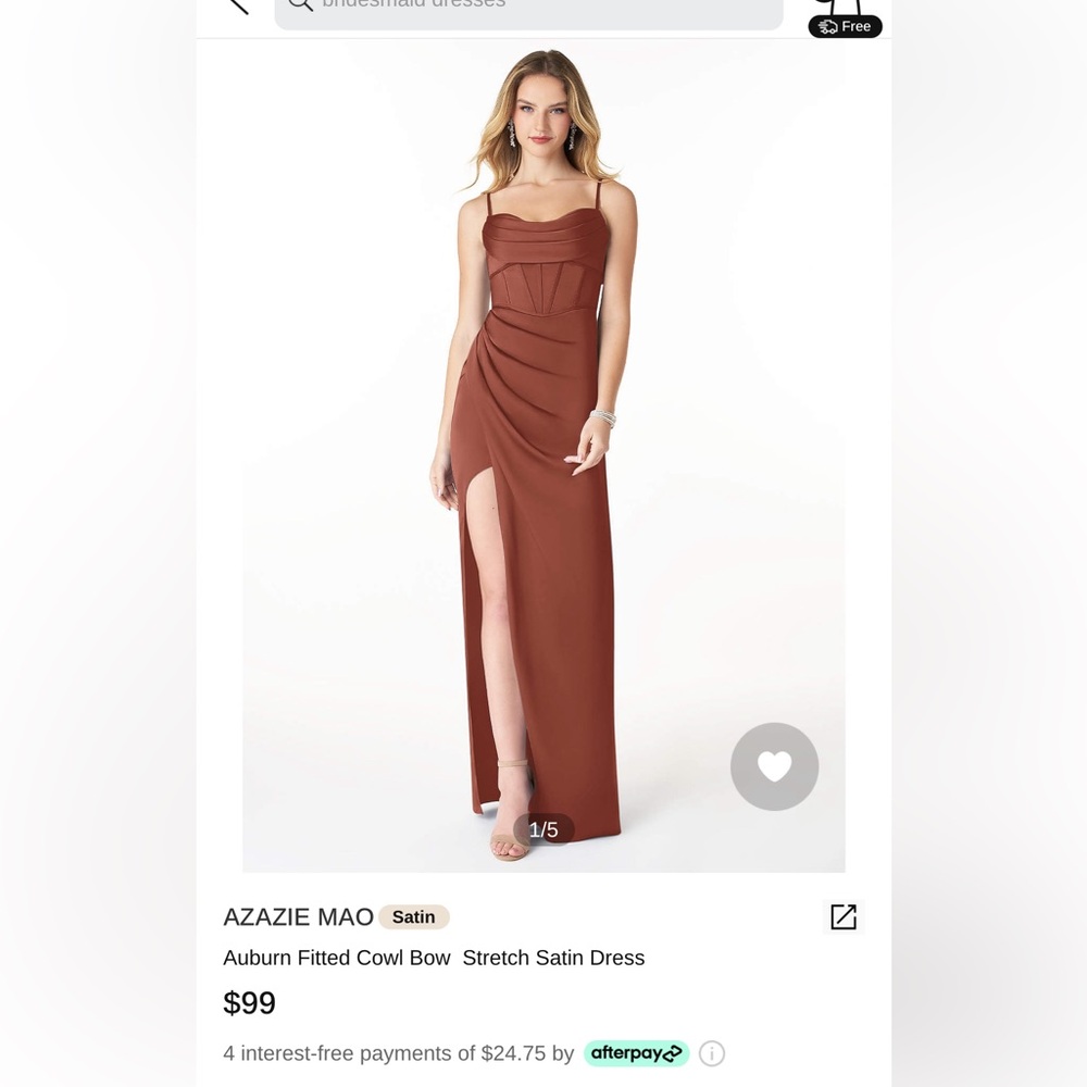 Azazie Auburn Ruched Slit Maxi Bridesmaid Dress stretch satin( shawl included)